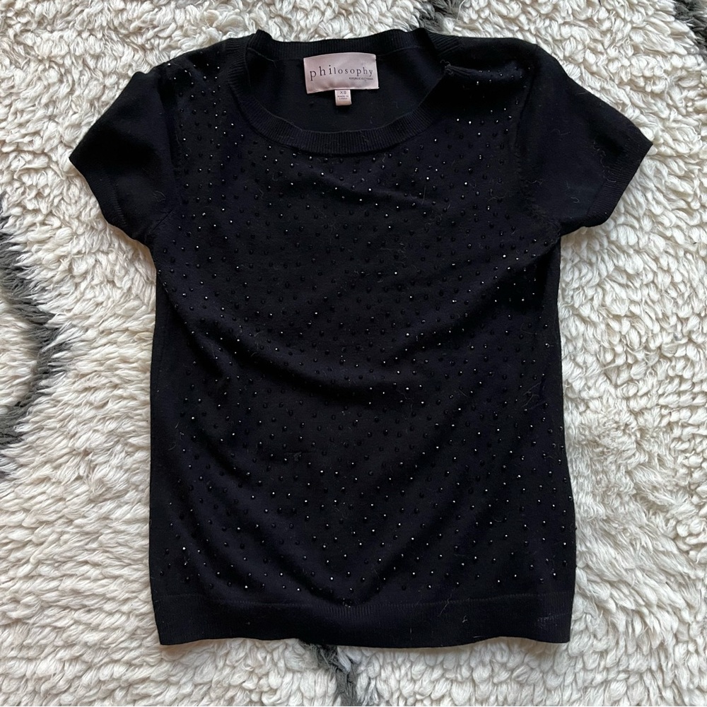 Philosophy Beaded Knit Top – Black Sparkle – Size XS